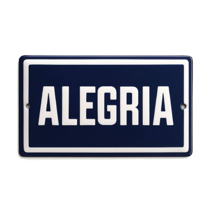 Placa Decorativa Esmaltada Alegria Azul