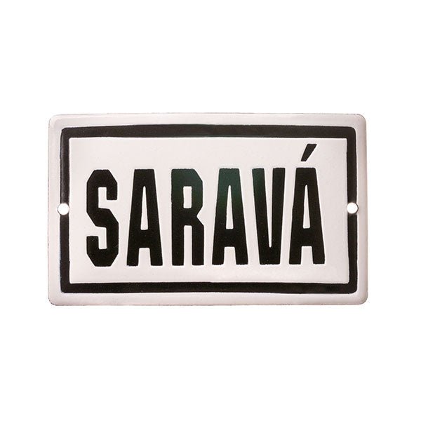 Placa Decorativa Esmaltada Saravá P&B